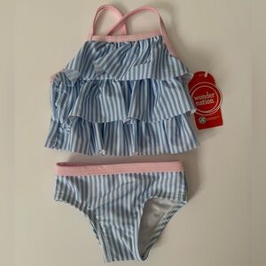 NWT Wonder Nation Baby Blue and Pink Striped Ruffle Swimsuit 0-3 Months